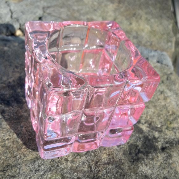 Crystal Candle Holder PINK Square Votive Glass Pink Cube Tea Light Glass Gift - Picture 2 of 5